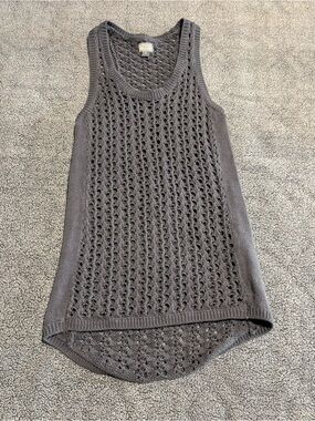 Crochet Converse Gray Open Knit Tank Top size Small Boho Y2K